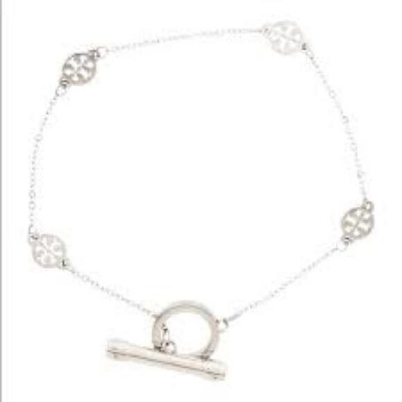 NWOT Tory Burch Silver Logo Toggle Bracelet - Picture 3 of 3